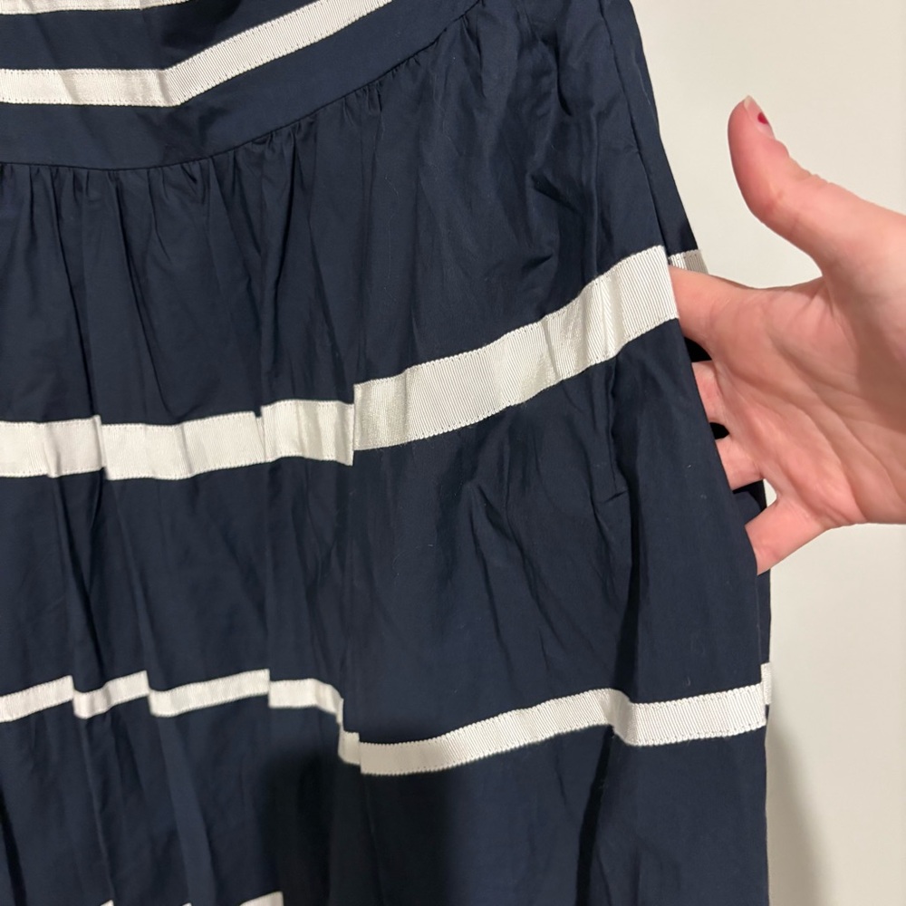 J crew One-shouldered maxi dress cotton poplin with ribbon stripes blue white 14 - Picture 6 of 9